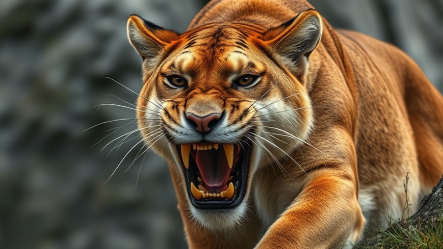 Snarling mountain lion showcasing Larimer County trail safety tips for wildlife encounters.