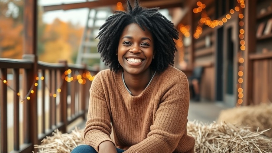 Hero mother Bre'Asia Johnson smiles warmly in a rustic setting, promoting community action against gun violence.