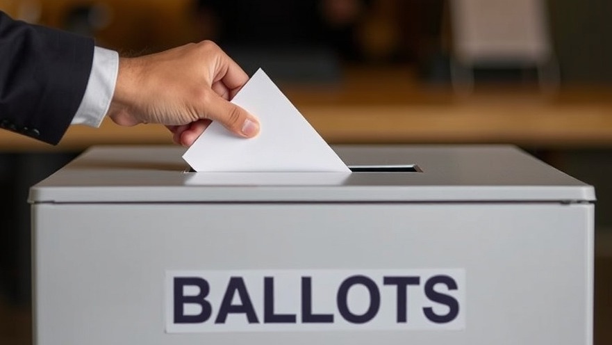 Voter dropping a ballot into a box, highlighting political discourse on election integrity.