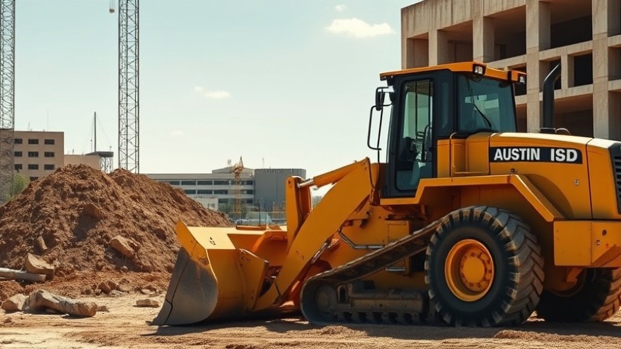 Construction site at Austin ISD with bulldozer, highlighting school funding impact.