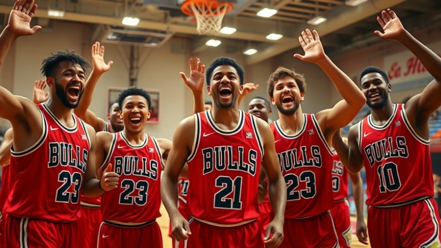 Bulls players celebrating NBA highlights in vibrant red jerseys on the court.