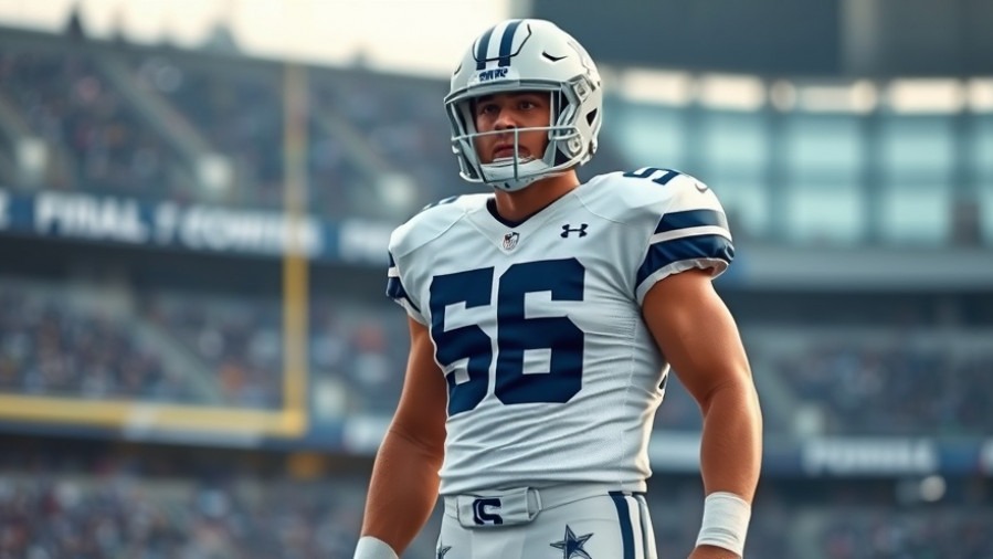 Pensive Dallas Cowboys player #56 on field, capturing NFL player controversy.