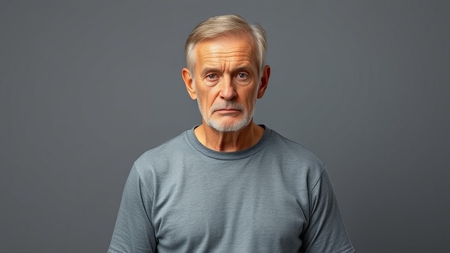 Photorealistic image of an older man conveying child exploitation awareness in Bexar County.