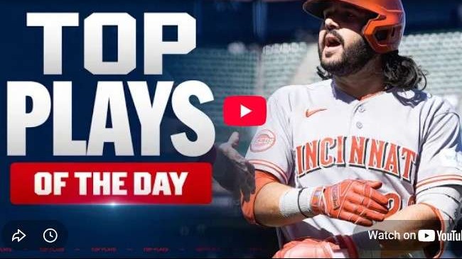 MLB Plays Highlight: Cincinnati Reds player celebrates on the field.