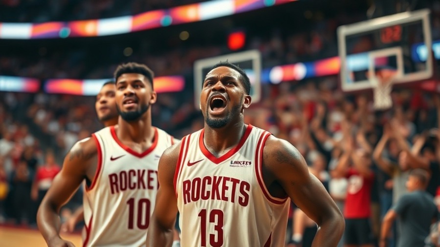 Intense NBA highlights of Houston Rockets celebrating a pivotal moment on the court.