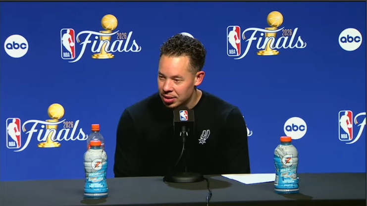 San Antonio Spurs player at press conference after game.
