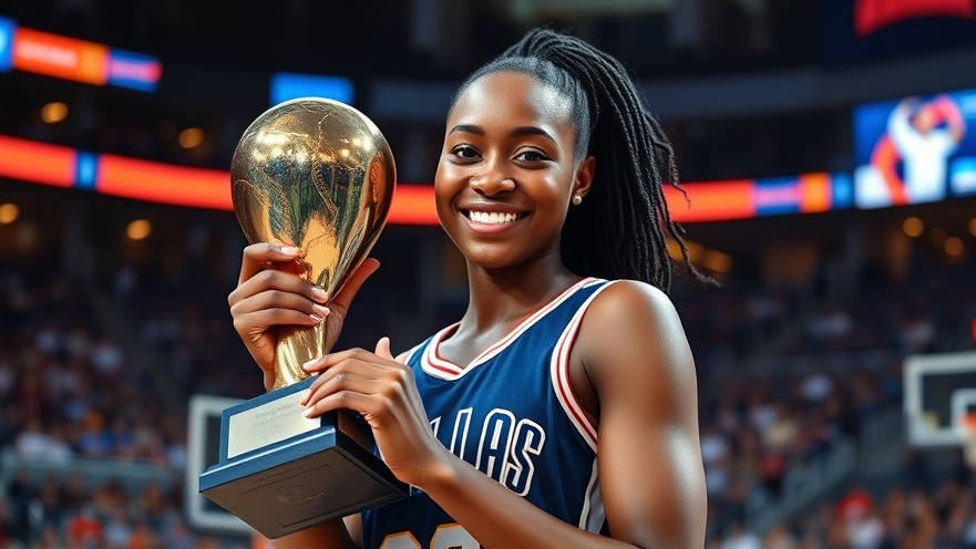 Confident female athlete celebrating WNBA All-Star Weekend with a trophy, showcasing rookie basketball achievements.