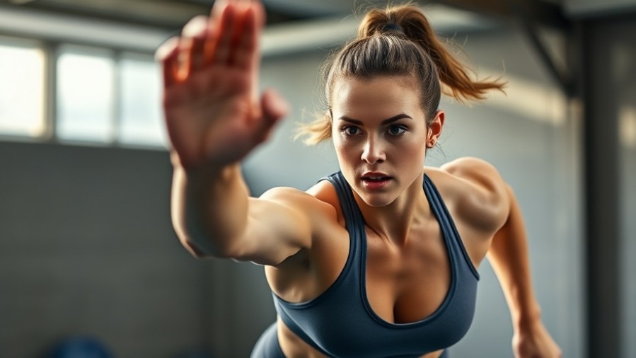 Focused athletic woman in dynamic jump exercise, embodying an energizing morning routine.
