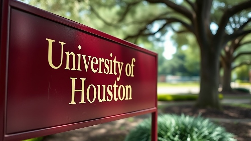Photorealistic image of 'University of Houston Bayou Oaks' sign addressing campus safety concerns.