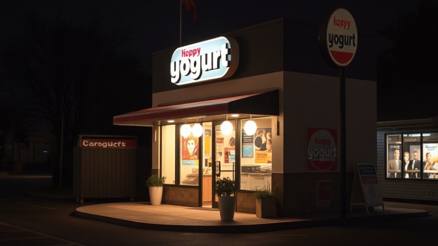 Dark night outside a yogurt shop, highlighting the fight against wrongful conviction in Austin news.