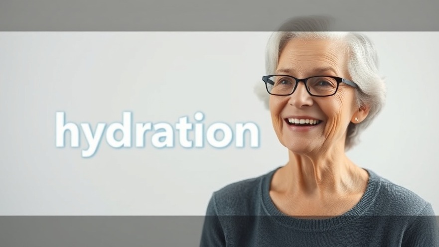 Senior woman smiling during a video on mental health tips and hydration.
