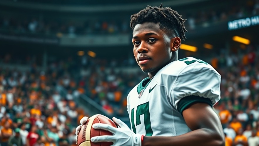 Focused young black quarterback in vibrant uniform showcases Titans draft news.