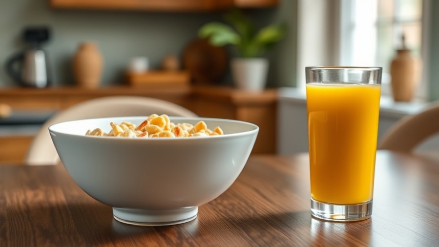 Bowl of cereal and orange juice promoting cognitive health in aging.