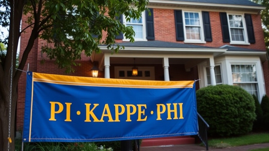 Pi Kappa Phi fraternity banner highlighting college hazing culture amidst allegations.