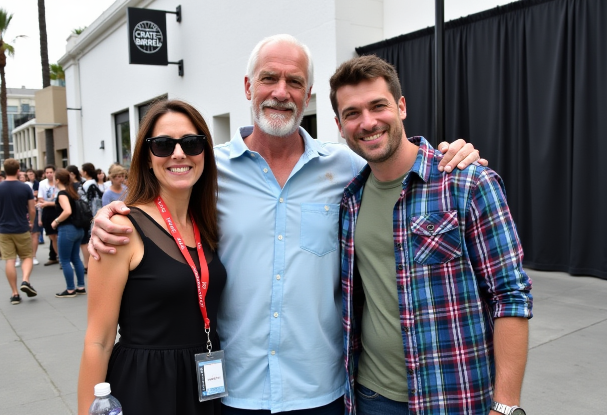 Reiner family dynamics with a bearded man and younger man smiling warmly.