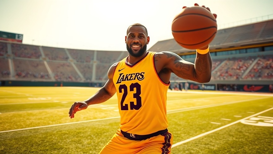 LeBron James in NBA highlights, mimicking a basketball action on a sunny field.