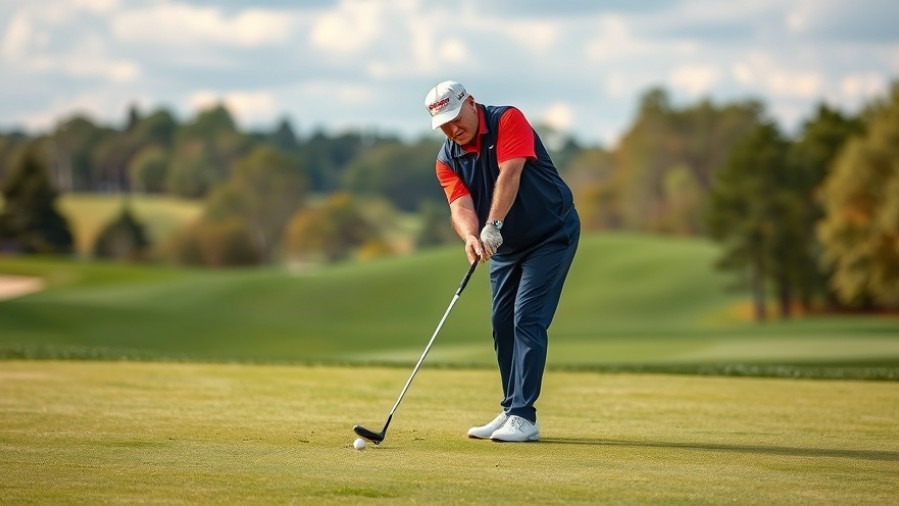Trump golfing in attire, amidst discussions on international relations for peace negotiation.