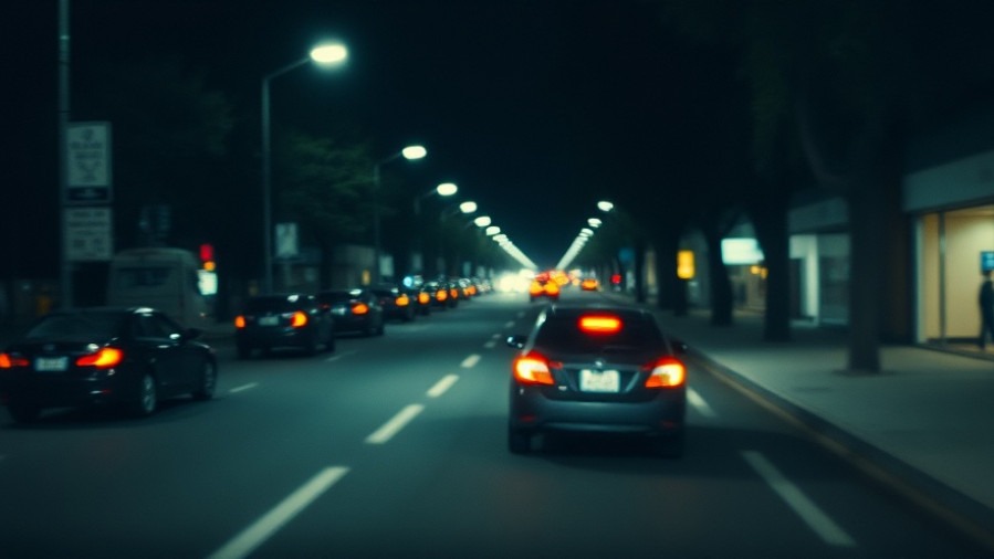Blurry security camera footage of vehicle in dimly lit street highlighting San Antonio pedestrian safety.