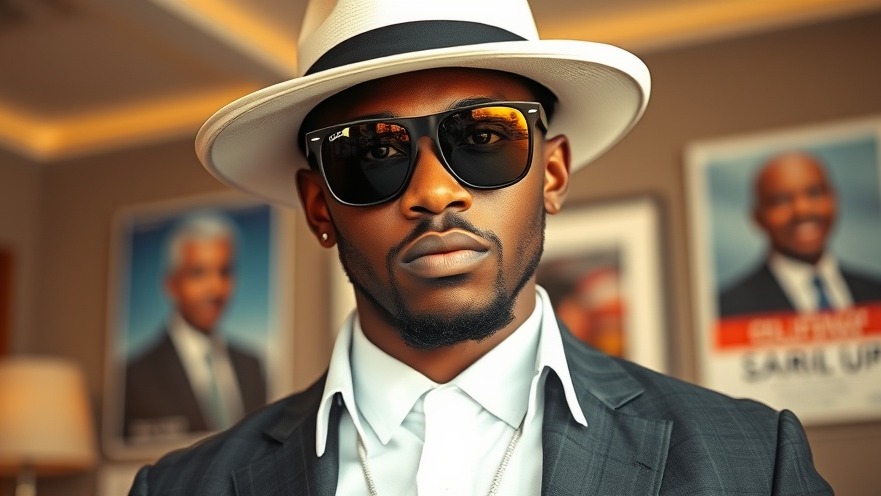 Stylishly dressed young black man reflecting on hip-hop culture issues indoors.