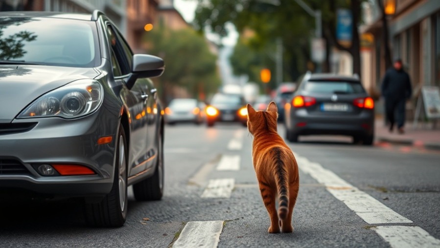 Cat on city street as self-driving taxi approaches, reflecting San Francisco community response to Waymo.