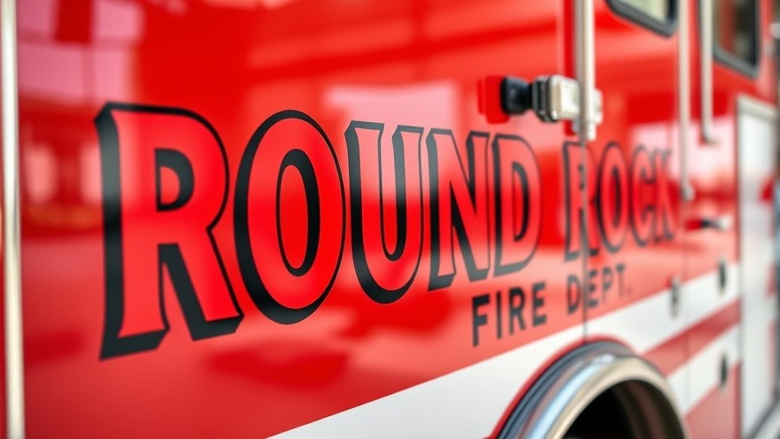 Close-up of a red Round Rock Fire Dept. truck reflecting surroundings, showcasing Proposition B.