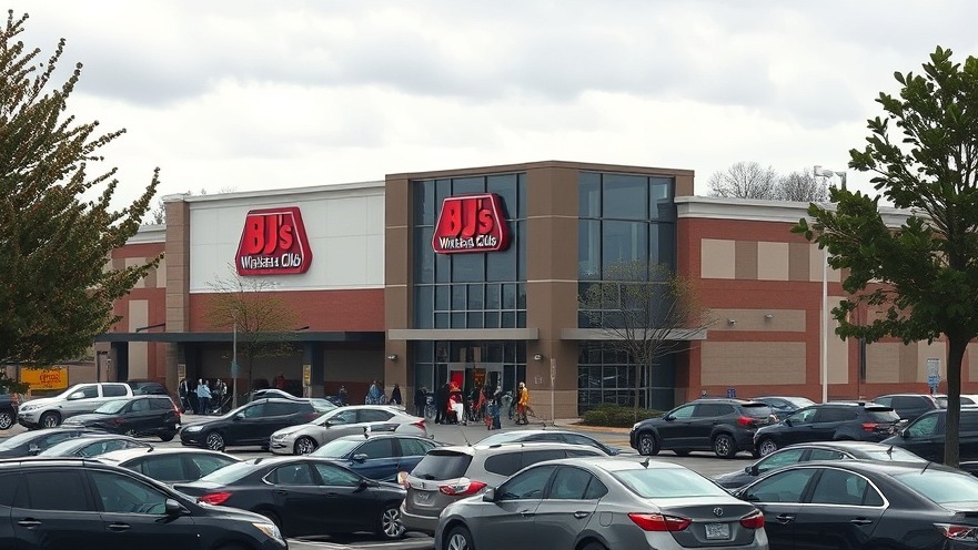 Modern retail building in Dallas with BJ's Wholesale Club signage, ideal Dallas retail space for lease.