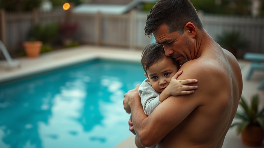 Upset parent comforting child near a poolside, reflecting Houston community news.
