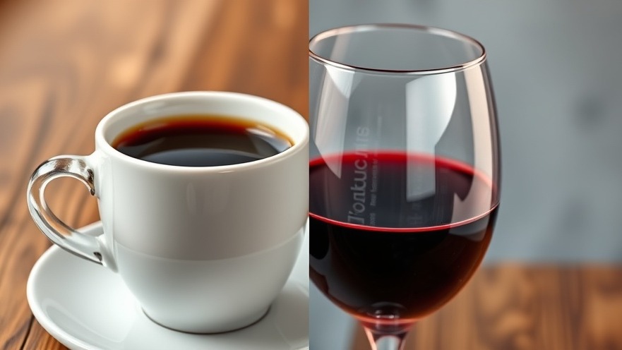 Coffee and red wine representing healthy aging for seniors with vibrant colors.