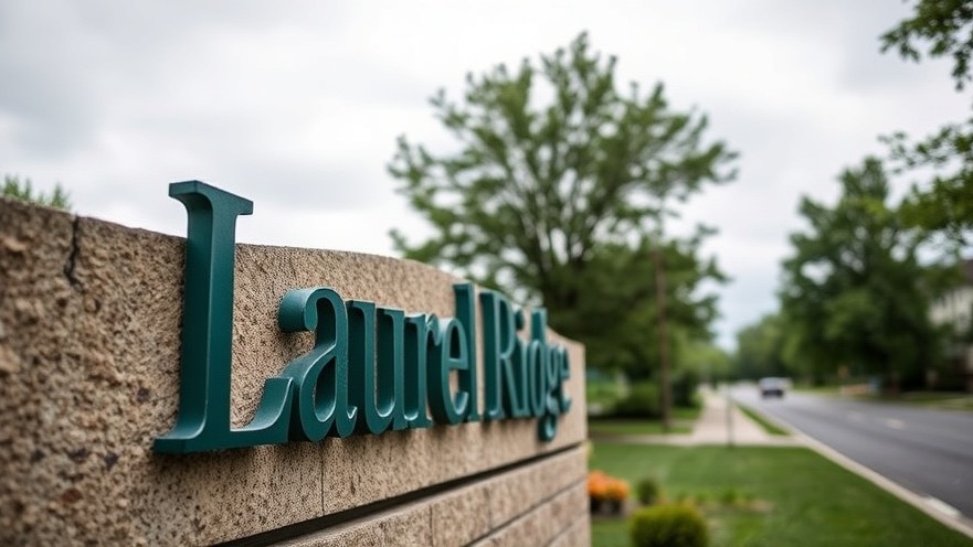 Laurel Ridge sign showcasing San Antonio health services, framed by trees.