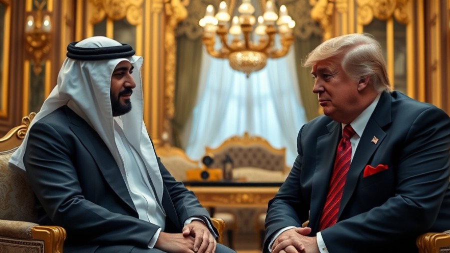 Middle Eastern leader and Trump discuss U.S.-Saudi relations amid lavish decor.