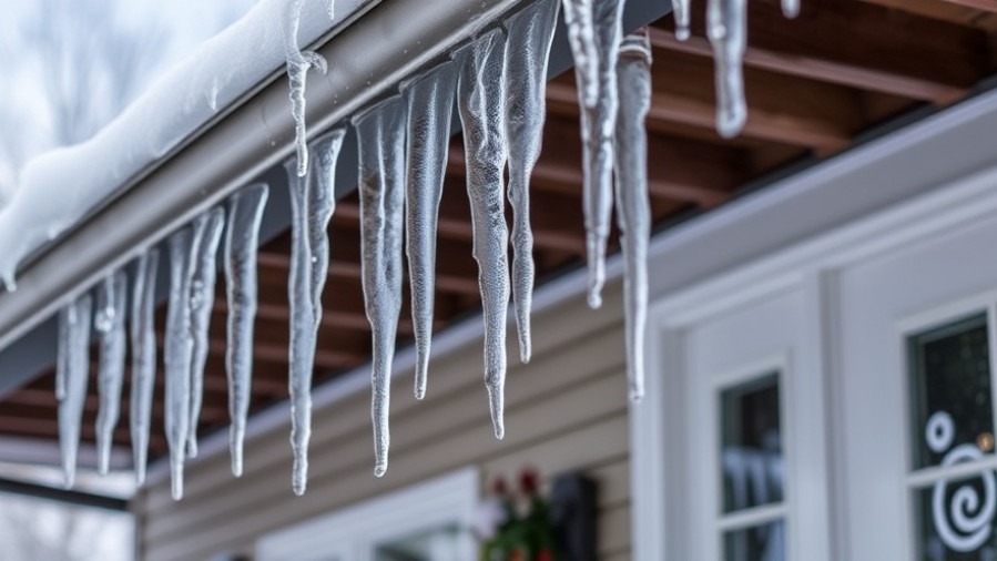 Icicles hanging from eaves highlight cold weather safety tips for winter storms.