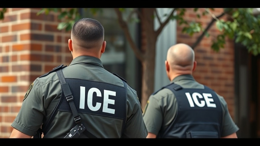 Two unarmed ICE officers near a building, highlighting Illinois immigration laws.