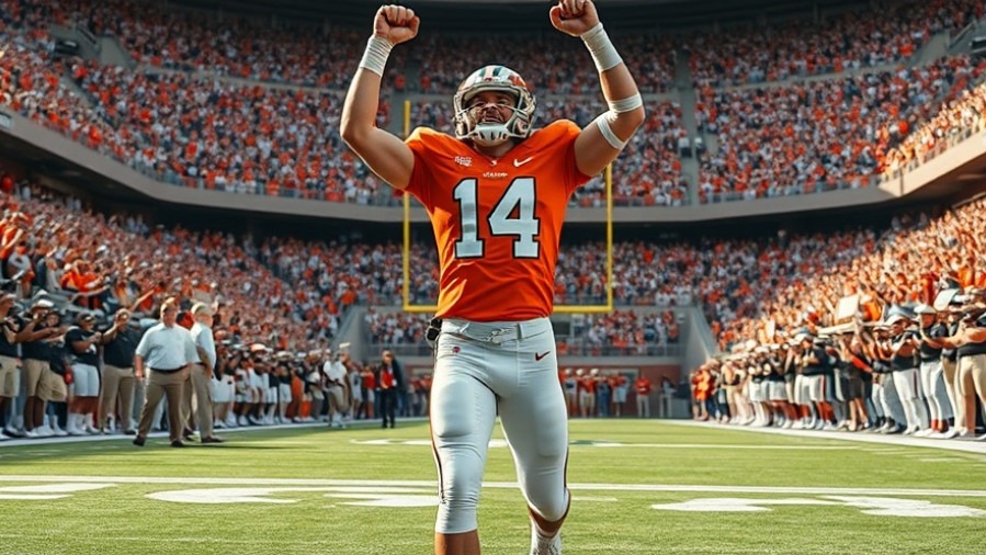 Texas Longhorns player celebrates victory in the Heisman Trophy race surrounded by fans.