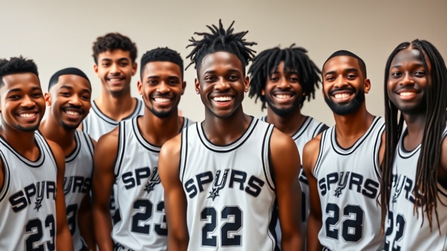 Young black basketball players in Spurs uniforms smiling, showcasing NBA trends.