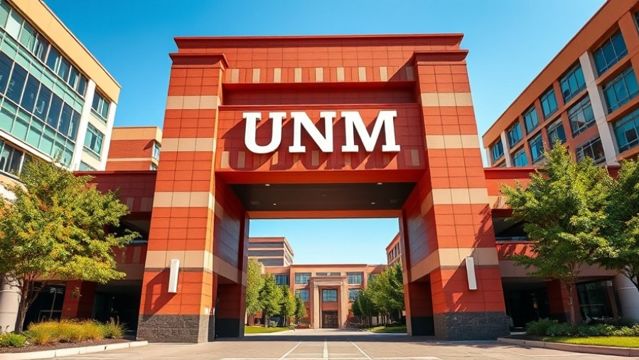 Contemporary university entrance showcasing 'UNM', symbolizing political discourse and engagement.