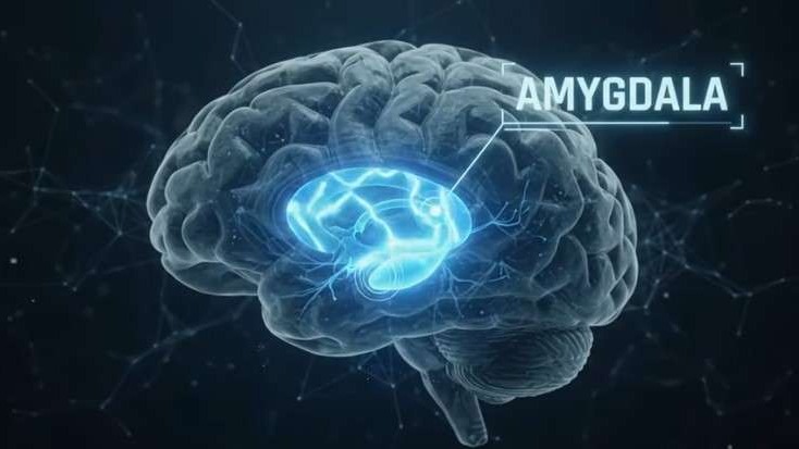 Symbolic image of addiction with brain in chains and worried man; powerful addiction theme.
