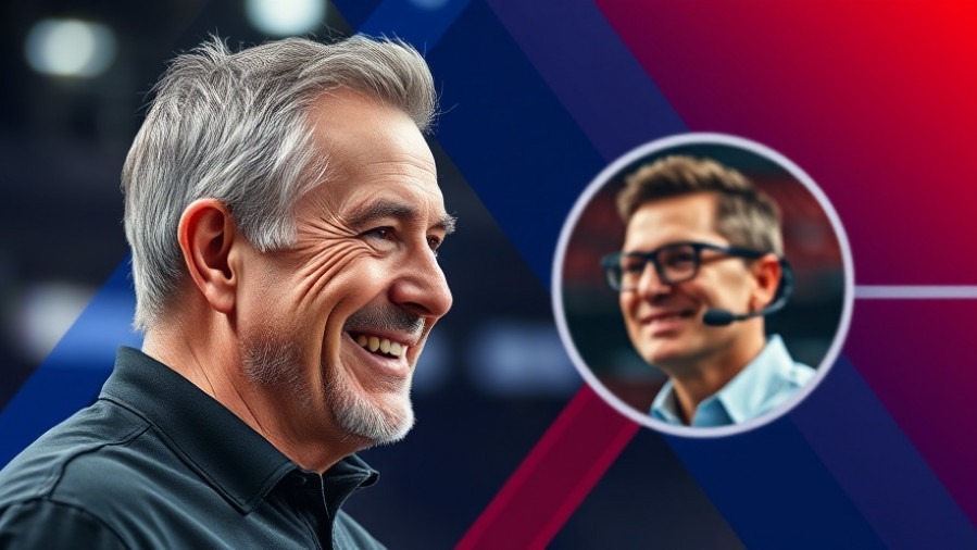 Modern sports graphic featuring older man smiling, promoting Utah Utes and college football coaching