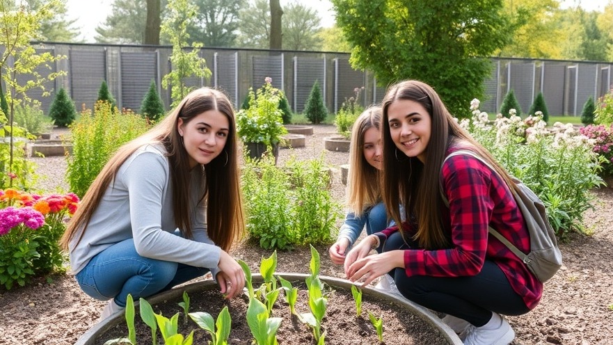 Students practicing healthy living tips in a vibrant garden, promoting sustainable practices.
