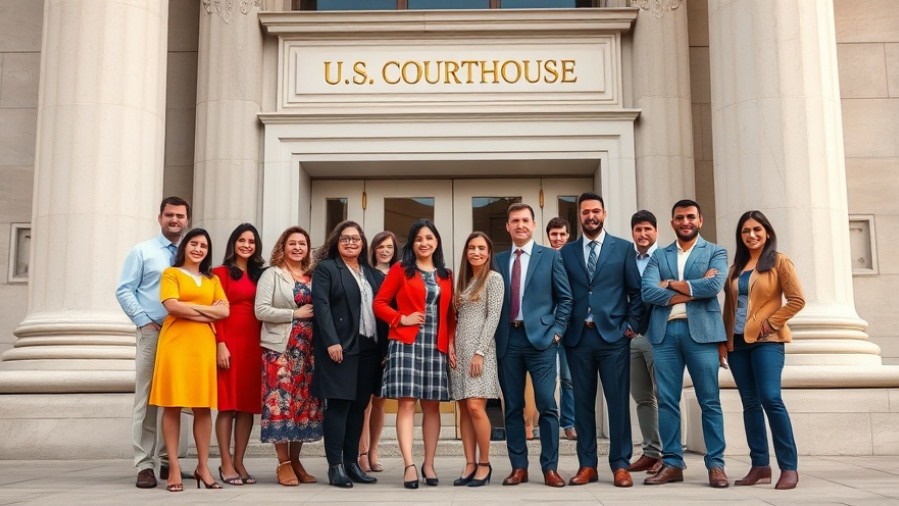 Diverse individuals advocate for transgender rights military outside US courthouse.