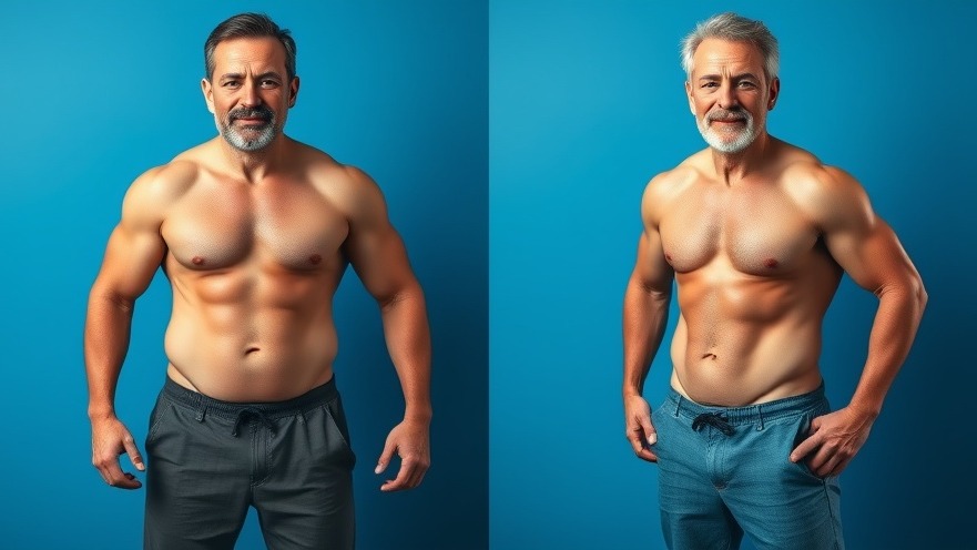 Before and after transformation highlighting natural hormone production and muscle gain.