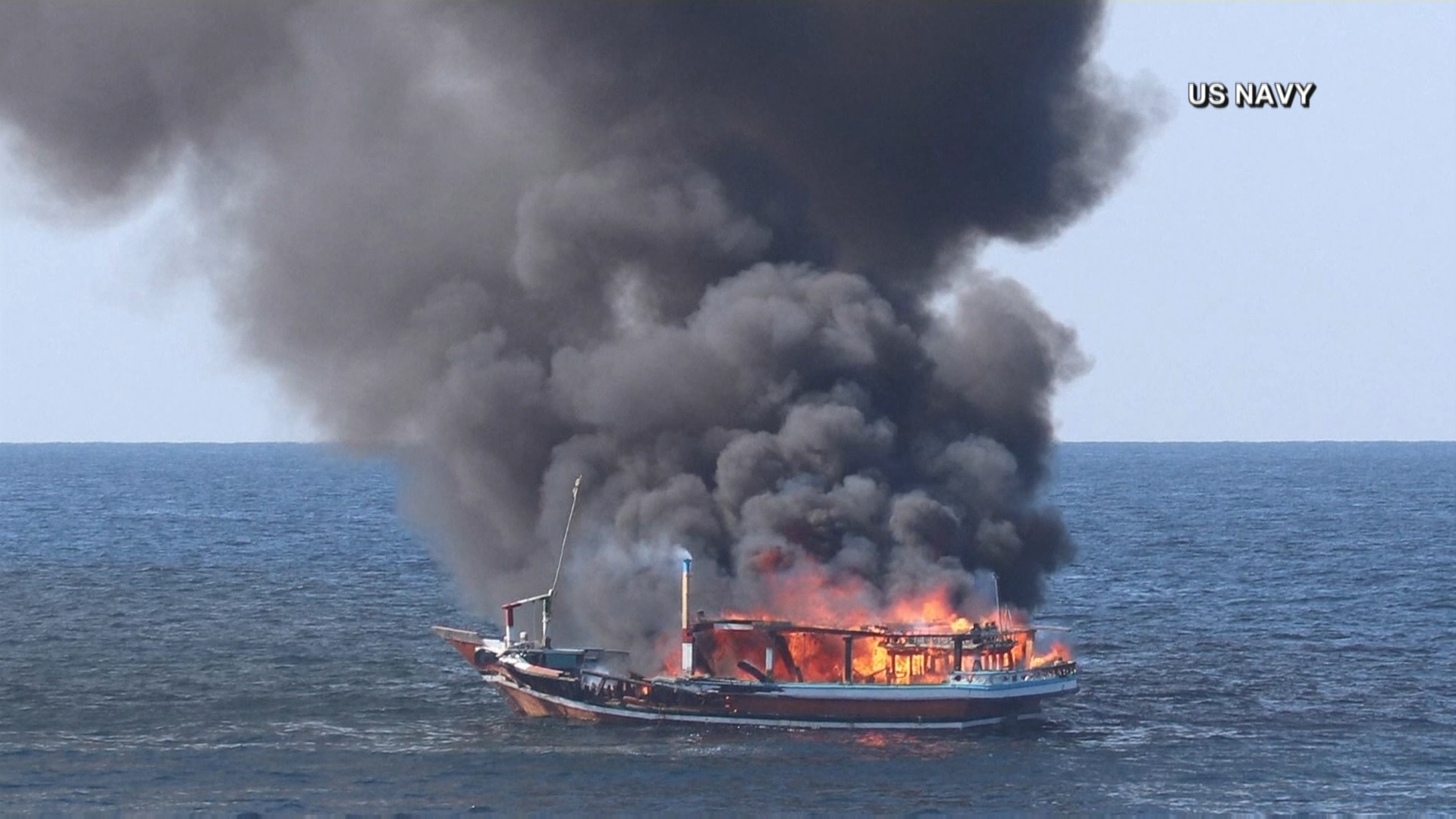 Dramatic explosion of a drug-running boat in U.S. military news scene.