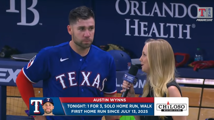 Austin Wynns Texas Rangers post-game interview scene.