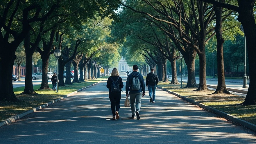 People walking backwards in a park, promoting an active outdoor lifestyle and mental wellness.