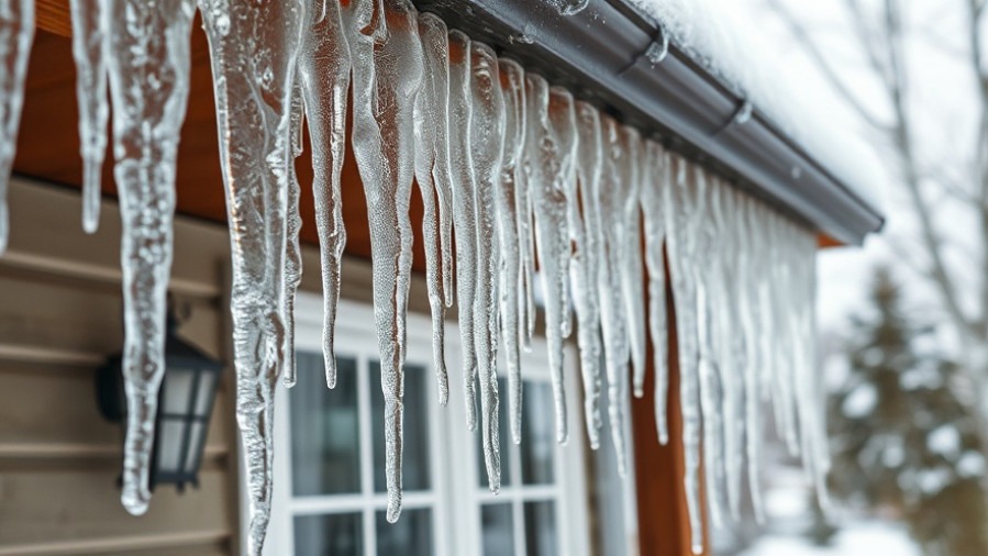 Icicles from a house roof highlight Dallas weather alerts for winter storm preparedness.