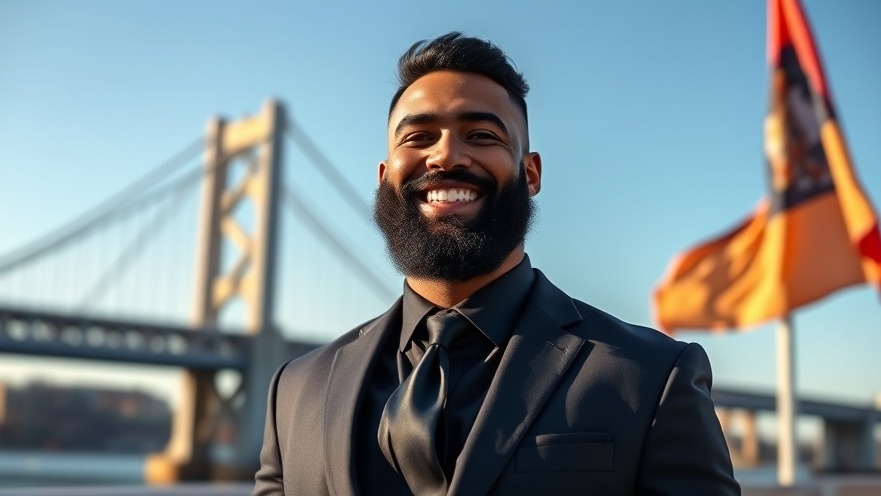 Zohran Mamdani smiling outdoors, promoting political engagement for the Democratic National Committee.