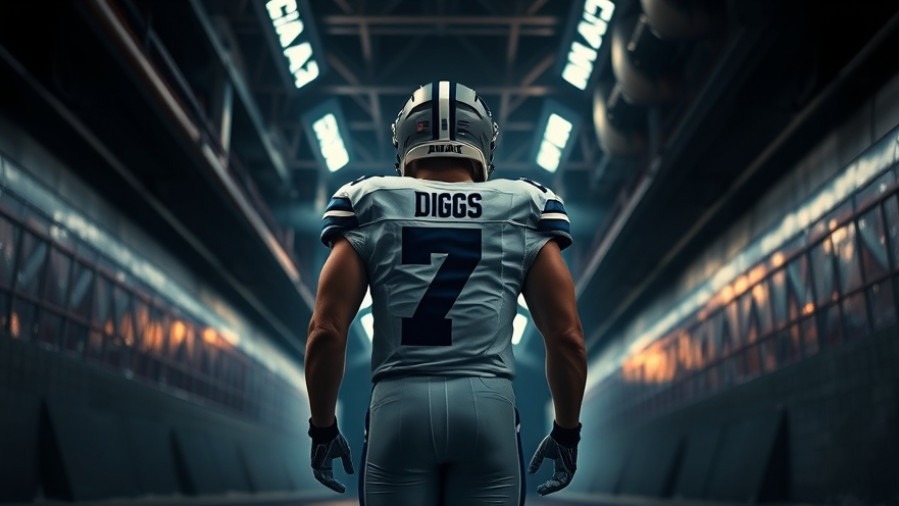 Trevon Diggs, NFL cornerback, walks through a dimly lit stadium tunnel in Dallas.