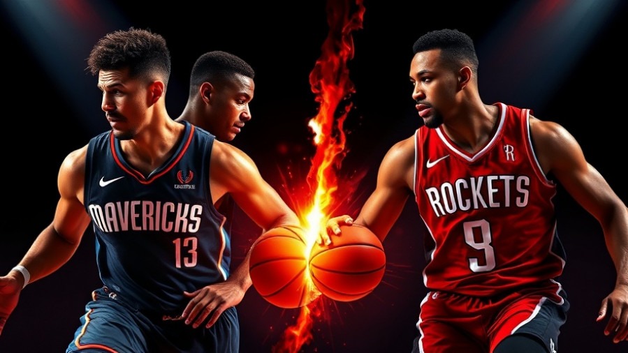 Dramatic NBA game recap image showcasing Mavericks vs Rockets rivalry.