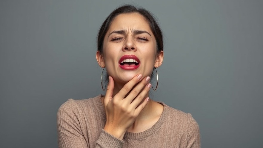 Young Hispanic woman experiencing throat pain, reflecting on Austin health and wellness.
