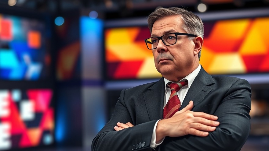Concerned middle-aged man in suit reflects on CBS Colbert canceled, late-night changes.