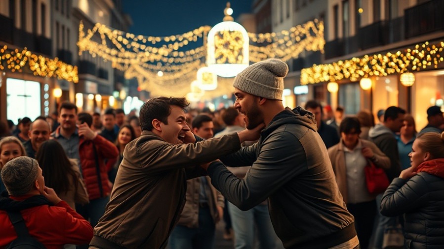 Austin crime reports capture a street brawl amid festive holiday lights.